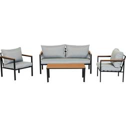 SunLife Tokyo Svart Grå Teak 4 Delar Loungeset, 1 Bord inkl. 2 Stolar & 1 Soffor