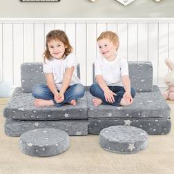 Costway Glow In The Dark Kids Play Couch Set 72 x 64 x 20 cm