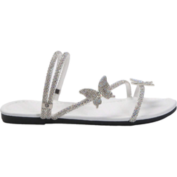 Shein Multicolor Rhinestone Bow Decorated Slip-On Sandals With Multiple Straps And Two-Way Wear Option For Women, Summer/Autumn, French Style, Silver
