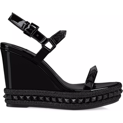 Christian Louboutin Pyraclou Metallic Spike Red Sole Wedge Sandals BLACK 10B 40EU