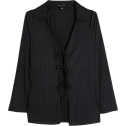 River Island Plisse Tie Front Shirt - Black