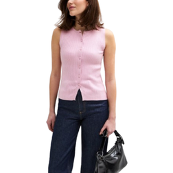 New Look Ribbed Button Down Crew Neck Vest - Pink