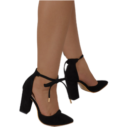 Shein Women Black Tie Front Chunky Ankle Strap Pumps, Elegant Point Toe High Heel Pumps