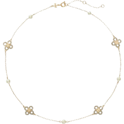 Tory Burch Kira Clover Pearl Necklace Gold Pearl