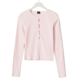 Gina Tricot Long Sleeve Jersey Top With Bow Tie - Soft Lilac/Purple