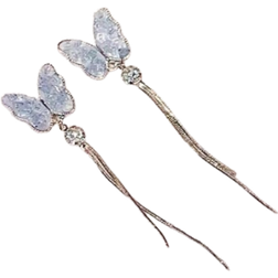 Shein pair Elegant Delicate Blue Butterfly Tassel Earrings Suitable For Women To Wear On Any Occasion