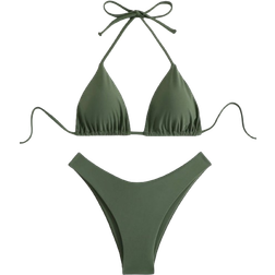 Shein Damen Sommer Strand solide farbige Bikini-Set mit Neckholder und getrenntem Bikinihose-Set