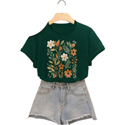 Shein Teen Girls Short Sleeve Floral Print Tee