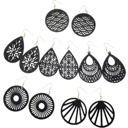 Shein pairsSet Vintage Carved Flower Dangle Earrings Style Wooden Jewelry Fashion Festival Drop Earrings