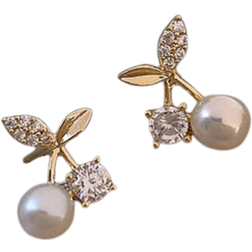 Shein Rhinestone & Faux Pearl Decor Cherry Design Stud Earrings