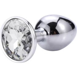 Sunfo Metal Anal Plug with White Stone Silver