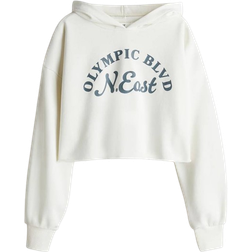 H&M Printed Cropped Hoodie - White