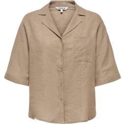 Only Linen Mix Oversized Shirt Co-Ord - Brown