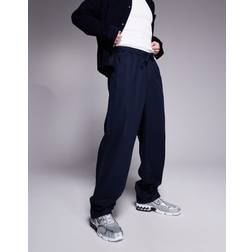 ASOS DESIGN Baggy Linen Blend Trousers - Navy