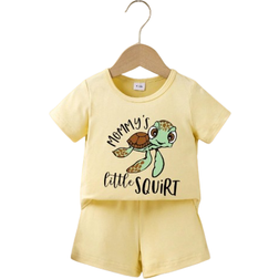 Shein Baby Boys Cute Turtle And Letter Printed ShortSleeve Outfit Set Summer