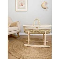 Clair De Lune Moses Basket Knitted Cream With Natural Rocking Stand