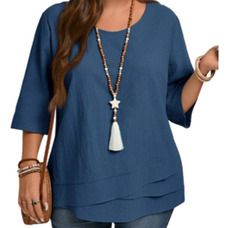 Shein Plus Size Asymmetric Hem Country Shirt - Green