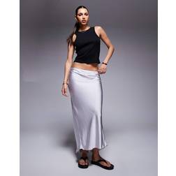 River Island Satin Maxi Skirt - Silver