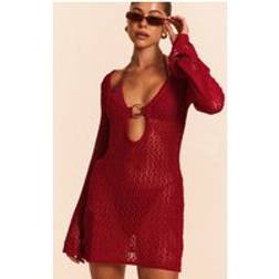 PrettyLittleThing Crochet O Ring Mini Beach Dress - Red
