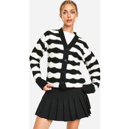 boohoo Womens Stripe Oversized Knitted Cardigan - Mono