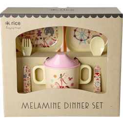Rice Melamine Baby Dinner Set Fun Fair Print Rosa
