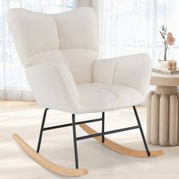 Costway Beige Nursery Rocking Chair with Comfy Backrest and Armrest 91 x 67 x 92 cm