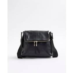 River Island Womens Black Leather Zip Messenger Bag - Black