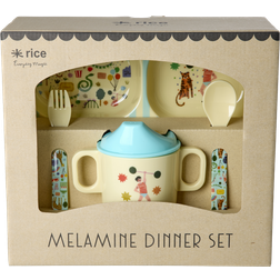 Rice Melamine Baby Dinner Set Fun Fair Print Mint och Blue