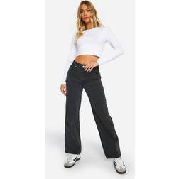boohoo Womens Basics High Waisted Boyfriend Jeans - Washed Black