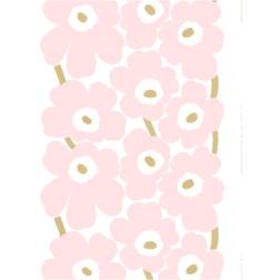 Marimekko Unikko Satin Fabric White-Light Pink-Gold Fabrics Gold, Pink, White
