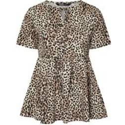 Yours Curve Brown Leopard Print Tie Front Peplum Top - Brown