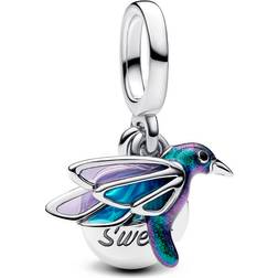 Pandora Hummingbird Double Dangle Charm - Silver/Purple