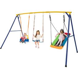Costway Blue and Yellow Swing Set with Carbon Steel Swing Frame 121 x 47 x 21 cm