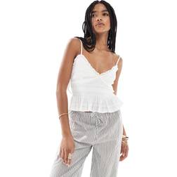 Stradivarius V-Neck Ruffle Top - White