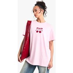 boohoo Womens Cherry Bow T-shirt - Baby Pink