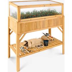 Arebos Wooden Raised Bed with Cold Frame Attachment and Storage Compartment 119 x 53 x 124 cm