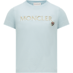 Moncler Kids Embroidered Logo Cotton T-shirt - Turquoise