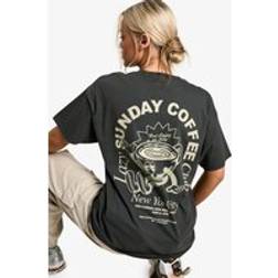 boohoo Womens Sunday Coffee Club Oversized Printed Tshirt - Grey
