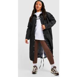 boohoo Womens Plus Double Layer Shell Longline Rain Parka - Black