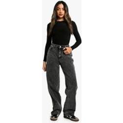 boohoo Womens High Waisted Boyfriend Jeans - Washed Black