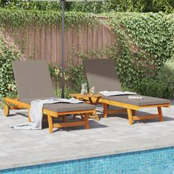vidaXL Sun Loungers 2 Pcs with Wheels and Cushion Solid Wood Acacia