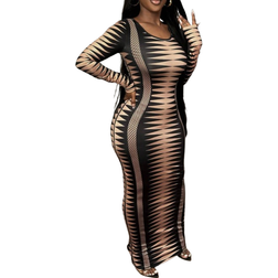 Shein Fall Ladies' Round Neck Long Sleeve Printed Bodycon Dress