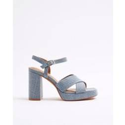 River Island Womens Platform Heeled Sandals - Blue Denim