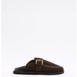 River Island Womens Suede Buckle Clogs - Brown