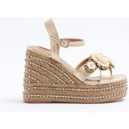 River Island Womens Raffia Flower Platform Wedge Sandals - Beige