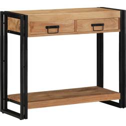 vidaXL Sort 90 x 33 x 75 cm Massivt Akacietræ Og Metal Konsolbord 33x90cm