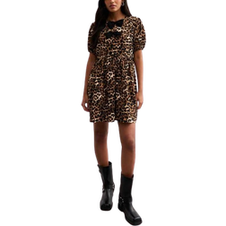 New Look Bow Front Mini Smock Dress - Leopard Print