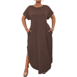 Shein Plus Solid Split Hem Slant Pocket Tee Dress