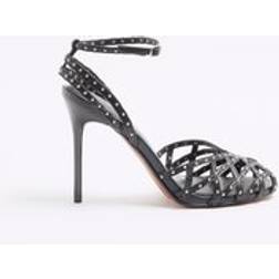 River Island Faux Leather Stud Caged Heeled Sandals - Black