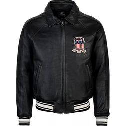 Avirex Men's Icon Logo Leather Bomber Jacket JET BLACK 2X-Large